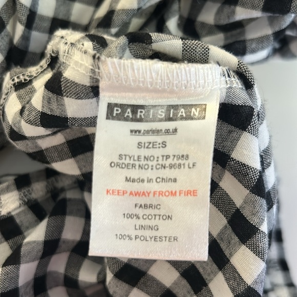 Parisian Black & White Boho Checkered Summer Spring Vacation Top Size Small - Picture 5 of 5